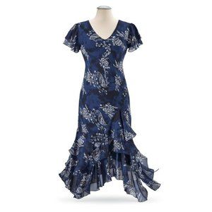 Casual Blue with White Print Dress